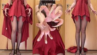 Your Long Nail Queen Dressed in Red Scratching and Clawing