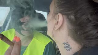 dildo sucking smoking and spitting outdoor