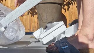 watch me how i crush styrofoam and bubble wrap barefoot and with my birkenstocks