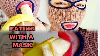 eating a banana with a mask
