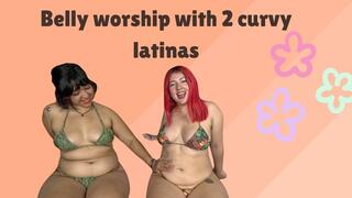 Belly worship with 2 hairy Latinas