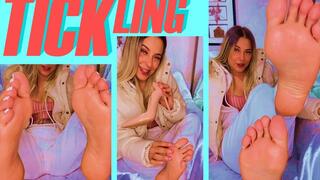 spoiled girl shows off and tickles her adorable little feet !!!