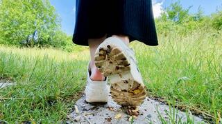 Crushing snacks in dirty Buffalo clogs