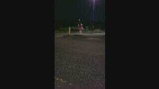 sissy goes for a night time public walk and gets seen by a passing car