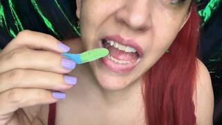 Biting and Chewing Neon Sour Gummy Worms 6 13 25