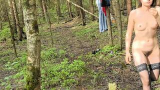 Woman sucks man in the forest