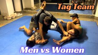 Men vs Women Tag Team: Pauline and Valerie squeeze the air out of Kevin and David