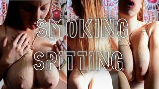 Smoking and spitting on my tits in the sun