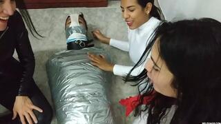 Latino Hunk Heavily Mummified By Cooperative Femdom Women (low res mp4)