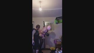 sissy hangs in bondage and spins like a little music box balerina while being electro punished and flogged by mistress pheoinix