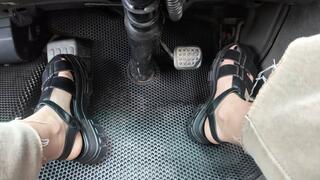 pov pedal pumping while driving in summer platform sandals m0
