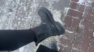 Face trampling and disgusting salty winter boots worship