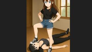 Trampling on the little female slave!