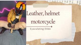leather, helmet motorcycle and dildo eyaculating