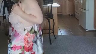 Pink silk robe and heels worship