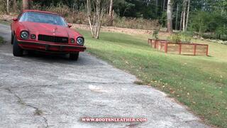 Jane Domino Black & Gold Racer Girl Dress & Thigh High Boots with the 1977 Z28