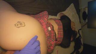 fucking her rough and fingering her ass in her slutty miniskirt