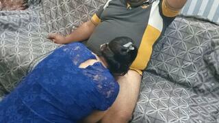 Girlfriend gives a desi blowjob to her man at midnight