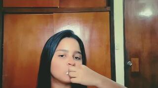 hot latina blowing bubbles