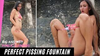 Perfect pissing in sexy mini bikini on public place