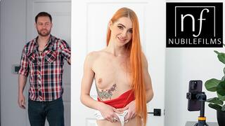 Hot redhead Influencer Little Dragon takes roommates dick for a live webcam experience