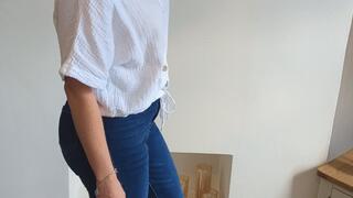 Priscilla toy car crush she crushes two cars a Ford Mustang & VW Scirocco in high heels full body view