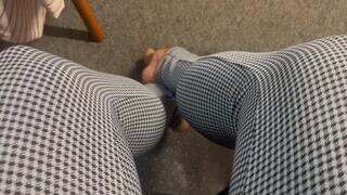 POV Black and White Patterned Tight Pants Seated