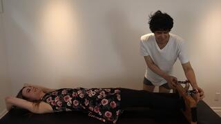 Nina Luck bound and tickled on the massage bed with her cute little size 4 feet locked in the stocks