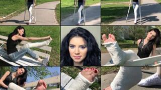 Delia Angled LLC with Pointed Toe Crutching Struggle in the Park and Casted Toe Show (in HD 1920X1080)