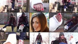 Rosalie Term SLWC Crutching Misery and Cold Casted Toes in the Park (in HD 1920X1080)