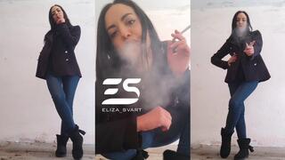 Outdoors smoke with cig crush in Ugg boots