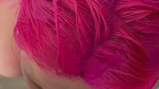 Slut face fucked into a sloppy puke mess while trying to dye hair