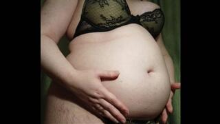 Fatty plays with her big fat belly and grown boobs in tight lingerie