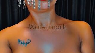 Dildo play with red lips