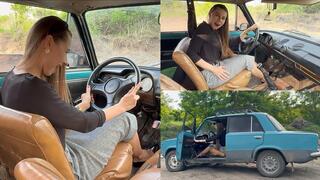 Flirty Nastya revving hard her old VAZ - part 2