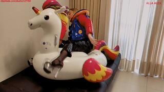 Alla hotly fucks an inflatable unicorn and wears a rare inflatable vest over her down jacket