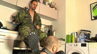 Barefoot soldier Finley foot worship