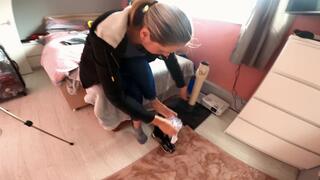 Danielle Putting On Her Frilly Socks & Flat Chunky T-Bar Shoes