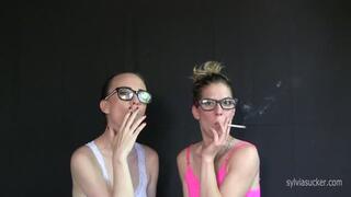 Gorgeous Sylvia Chrystall and Rebecca Cross, Eve 120's Cigarette Smoking With Multiple Exhale-Inhale Smoke Swap "Shotgun" 1080