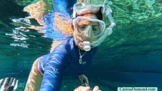 A fun day in the spring in the new blue wetsuit and bathing suit with bonus ring toss test with bound ankles clip