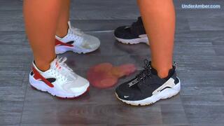 Goddess Amber - Miss Lucy - Stomping The Cum From Your Cock & Balls Under Our Nike Huaraches & Plexiglass - 190 Feet Cam - Trampling Trample CBT Ballbusting Shoejob Footjob Cumshot Trainers