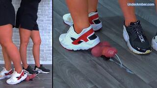 Goddess Amber - Miss Lucy - Stomping The Cum From Your Cock & Balls Under Our Nike Huaraches & Plexiglass - 190 Split Cam - Trampling Trample CBT Ballbusting Shoejob Footjob Cumshot Trainers