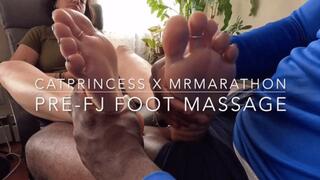 Foot massage and dick tease before CatPrincess drains MrMarathon 5x in a row, size 9 milf feet with blue french tip toes