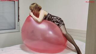 Alla rides a big balloon and inflates it with her mouth at the same time and does fuck and B2P