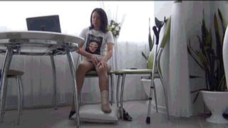 The beautiful lady with the bad leg gets visit from her boss b