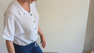 Priscilla toy car crush she crushes a 1957 Chevy in black heels full body view