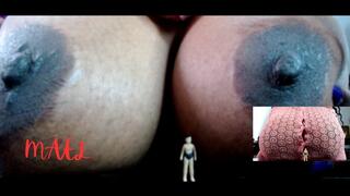 Macro Man Giant Breast Comparison - Ebony Unaware Giantess Mael