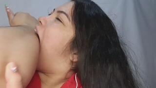 Yellow teeth bites his own arm leaving many marks on his skin