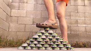Crushing 36 Tuna Cans with Crocs