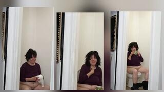 SIPPING ON COFFEE WHILE DOING TOILET RITUALS